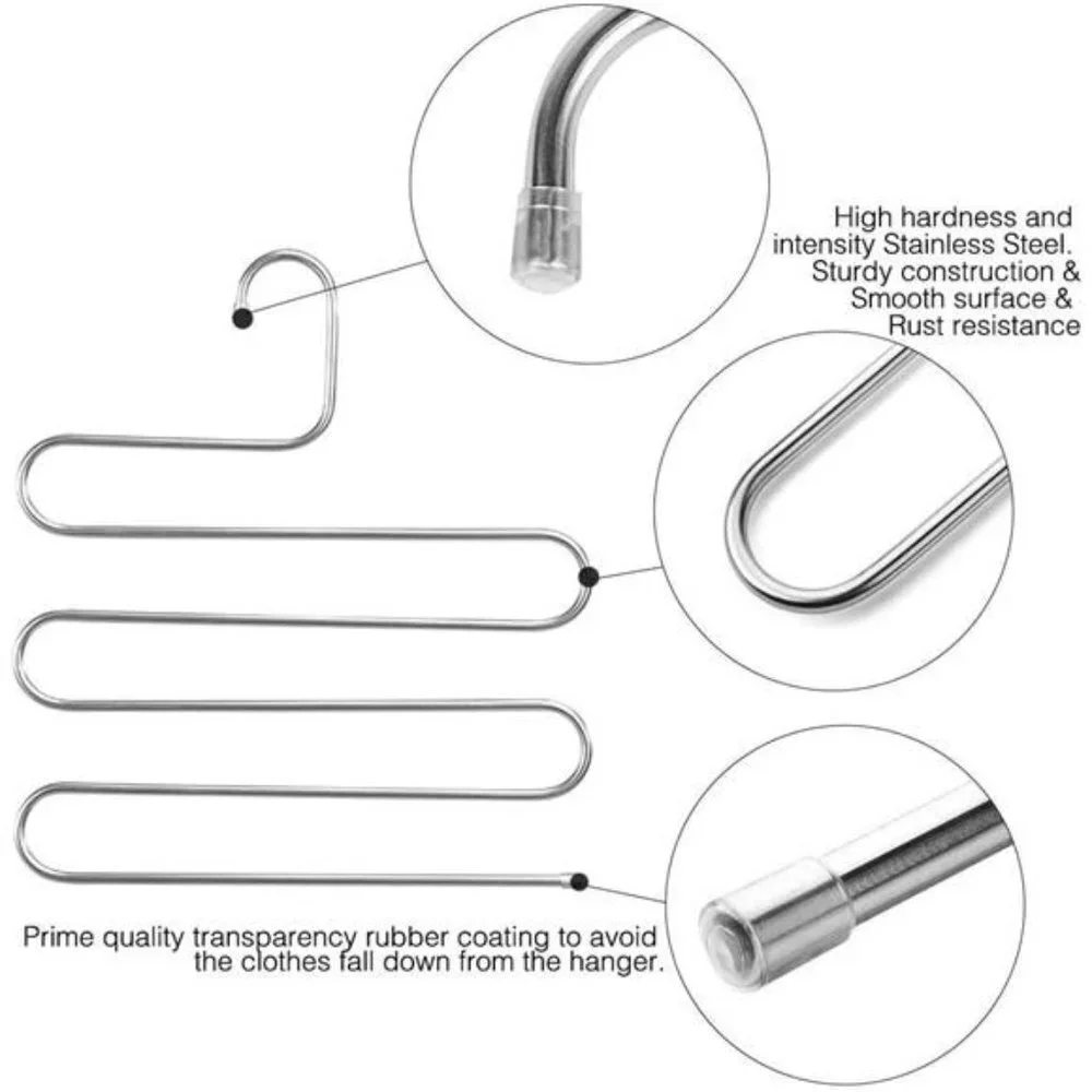 3-Pieces S-Type Stainless Steel Clothes Pants Hangers